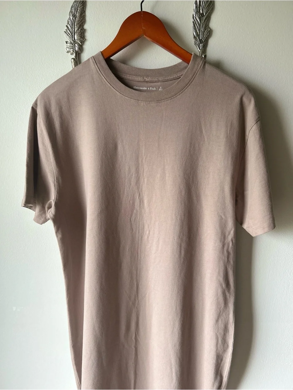 ABERCROMBIE & FITCH Taupe Cotton T-Shirt Maxi Dress | Side Slit | Size Small